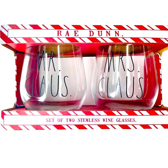 Rae Dunn Mr Claus & Mrs Claus Stemless Wine Glass Set